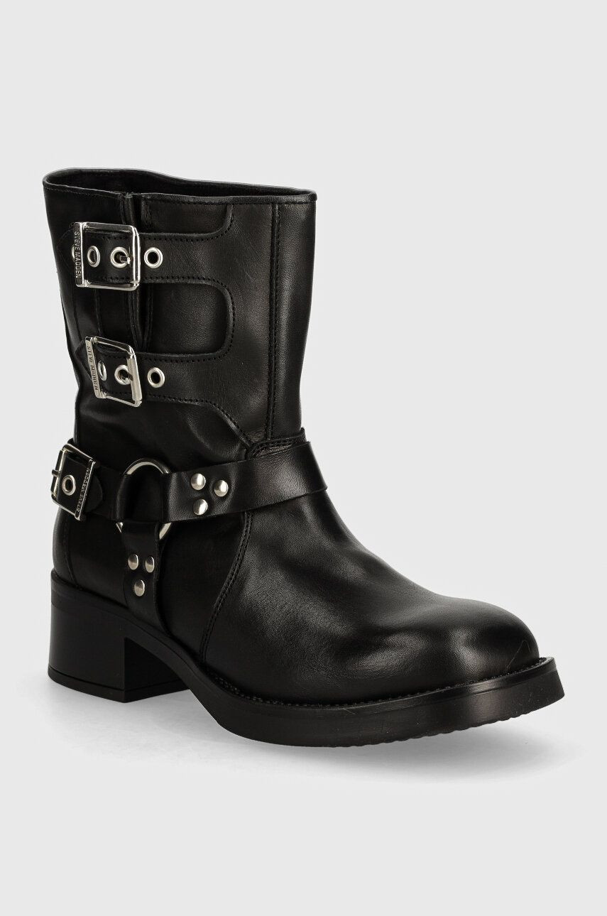 Kožené členkové topánky Steve Madden Becase dámske, čierna farba, na plochom podpätku, SM11003095