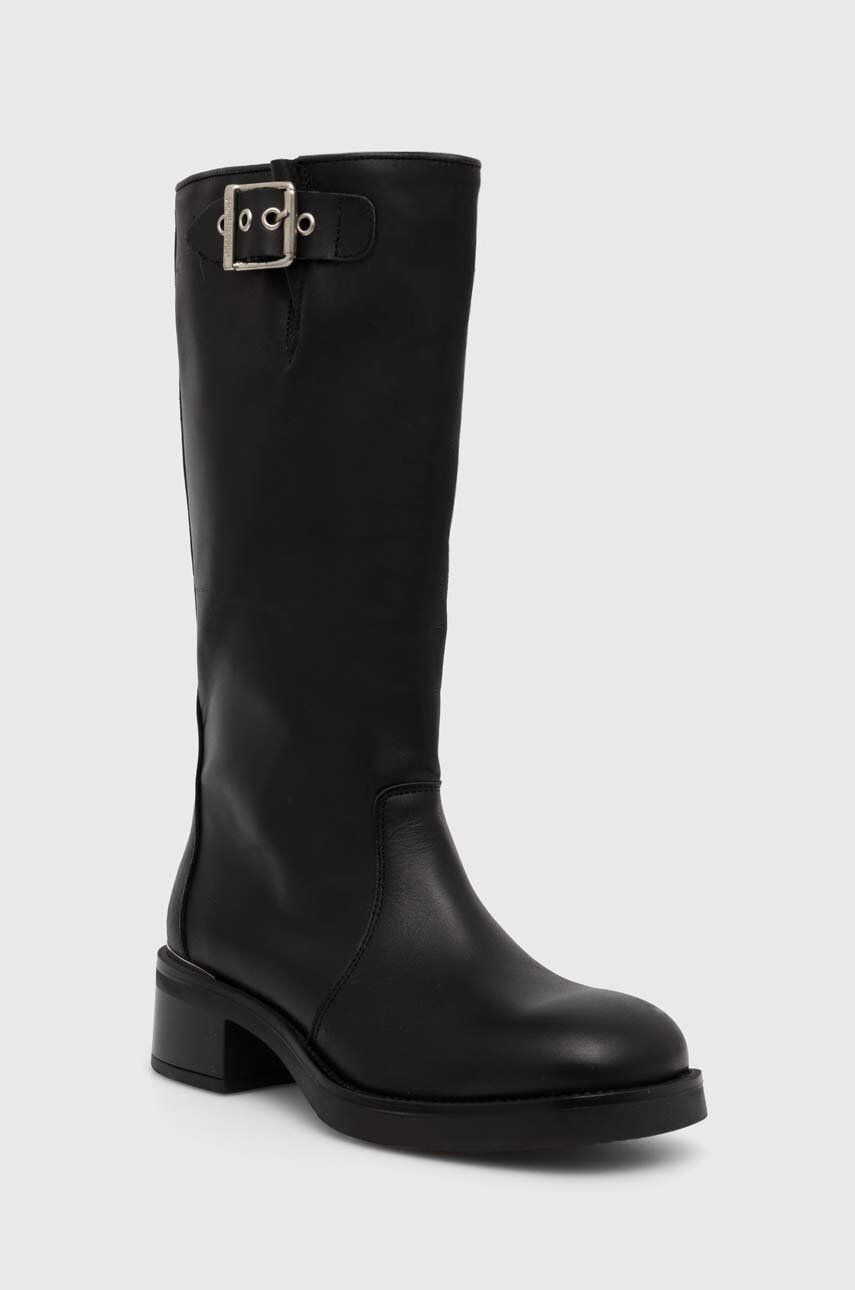 Kožené čižmy Steve Madden Bonna dámske, čierna farba, na podpätku, SM11003091