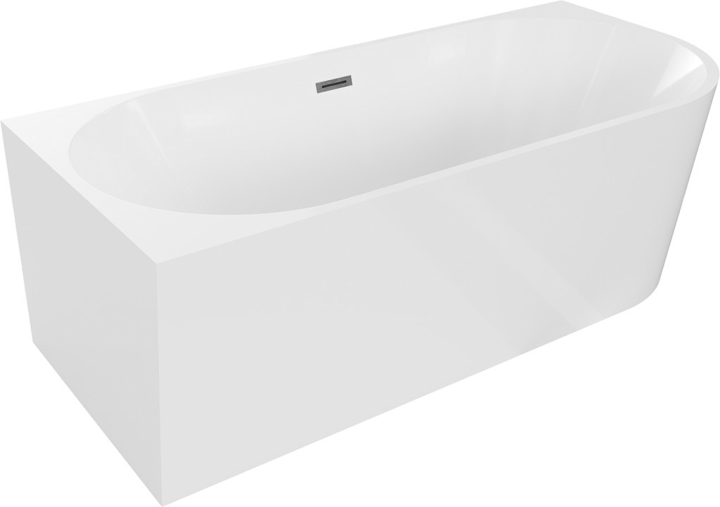 MEXEN/S - Mia voľne stojaca rohová vaňa ľavá 180 x 80 cm, biela, sifón a prepad gun gray kartáčovaná 52691808000L-66