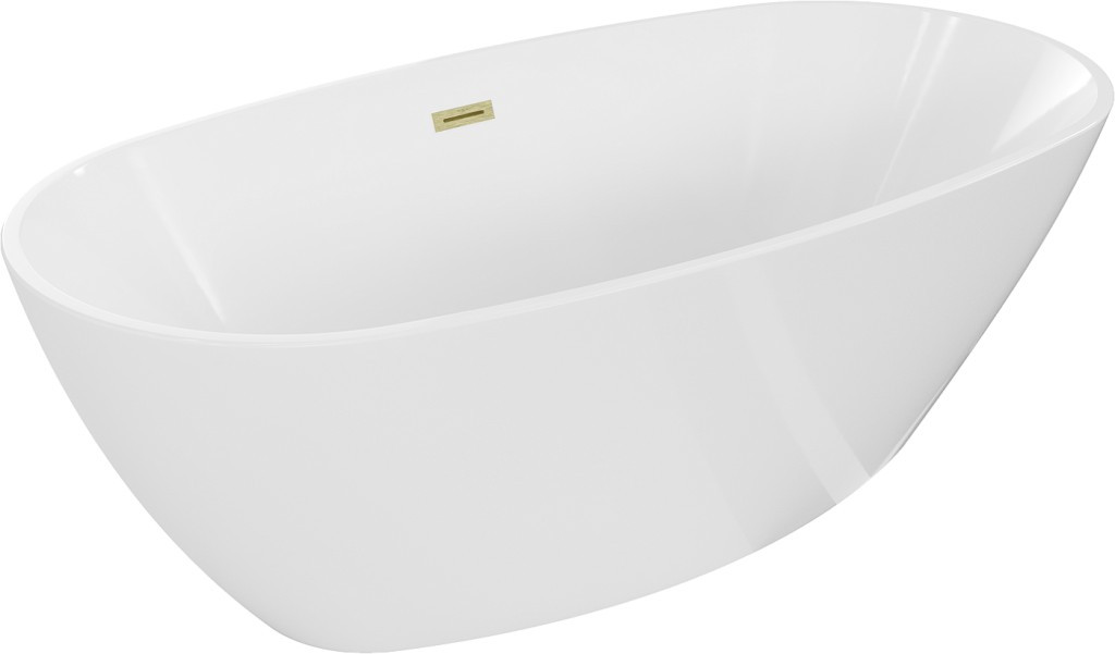 MEXEN/S - Eris voľne stojaca vaňa 170 x 80 cm, biela, sifón a prepad kartáčované zlato 53441708000-55