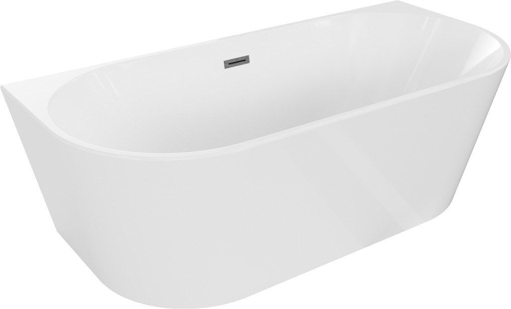 MEXEN/S - Oval vaňa voľne stojaca rohová 150 x 75 cm, biela, sifón a prepad gun gray kartáčovaná 52671507500-66