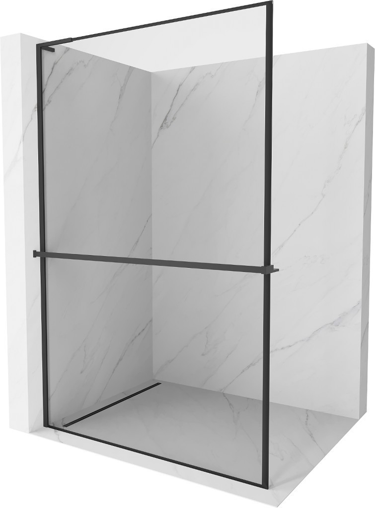 MEXEN/S - Kioto+ L Sprchová zástena WALK-IN s poličkou a držiakom uterákov 50 x 200 cm, čierny vzor, čierna 800-050-123-70-70