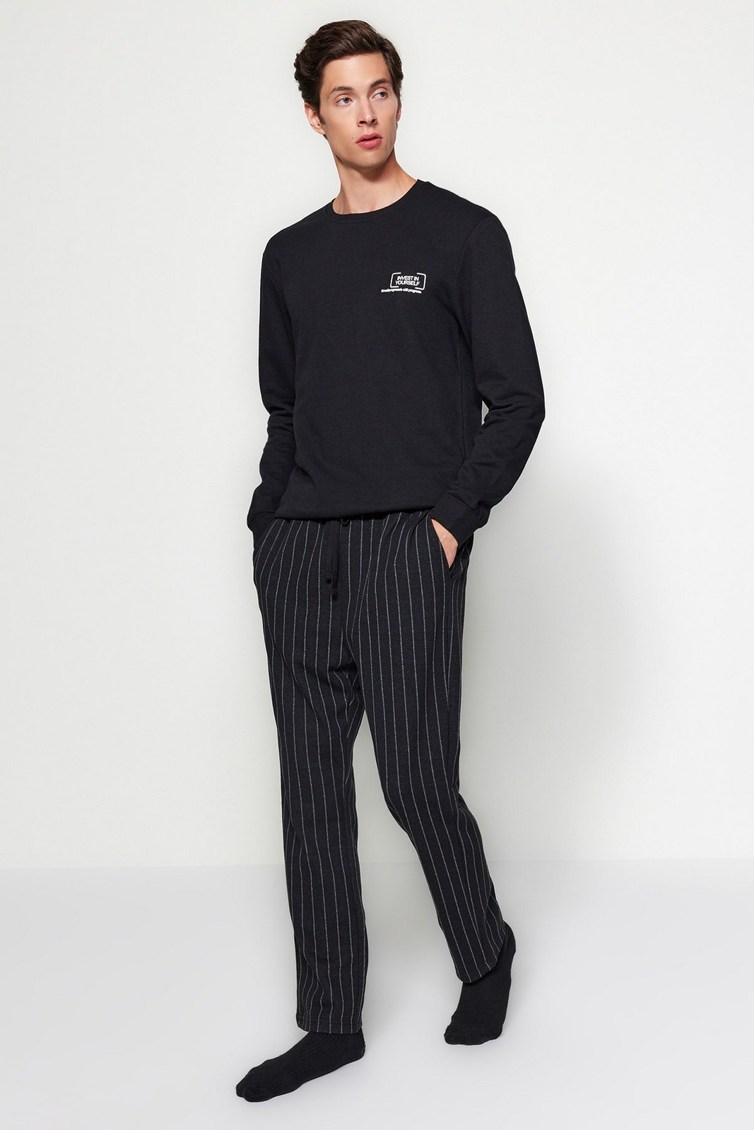 Trendyol Black Striped Knitted Pajama Bottoms