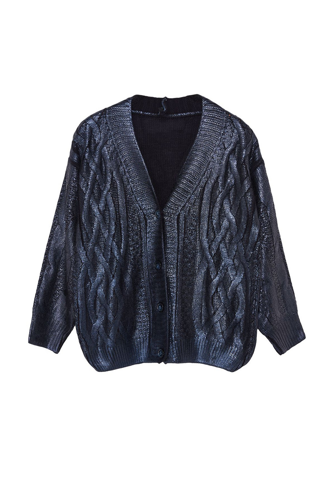Trendyol Curve Navy Blue Coated Hair Braided Knitwear Cardigan