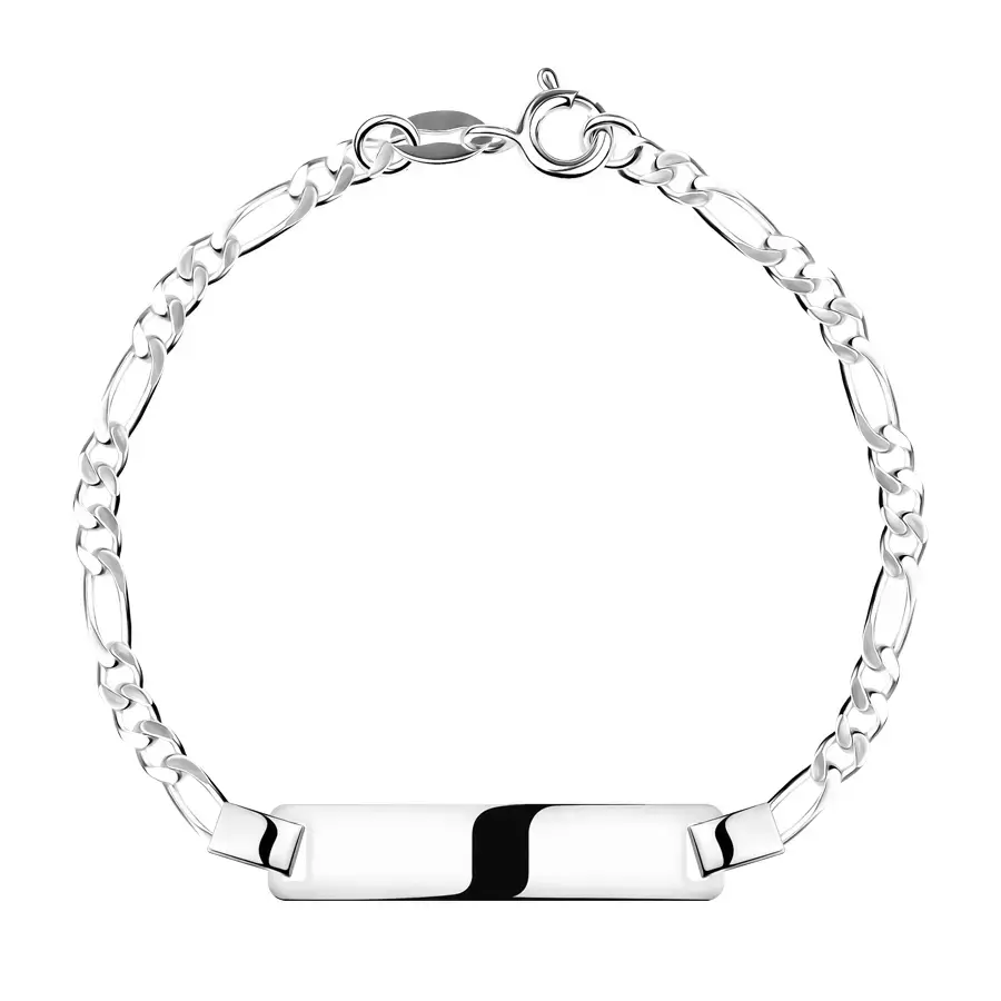 Strieborný 925 náramok - oblý obdĺžnikový pásik, retiazka typu Figaro
