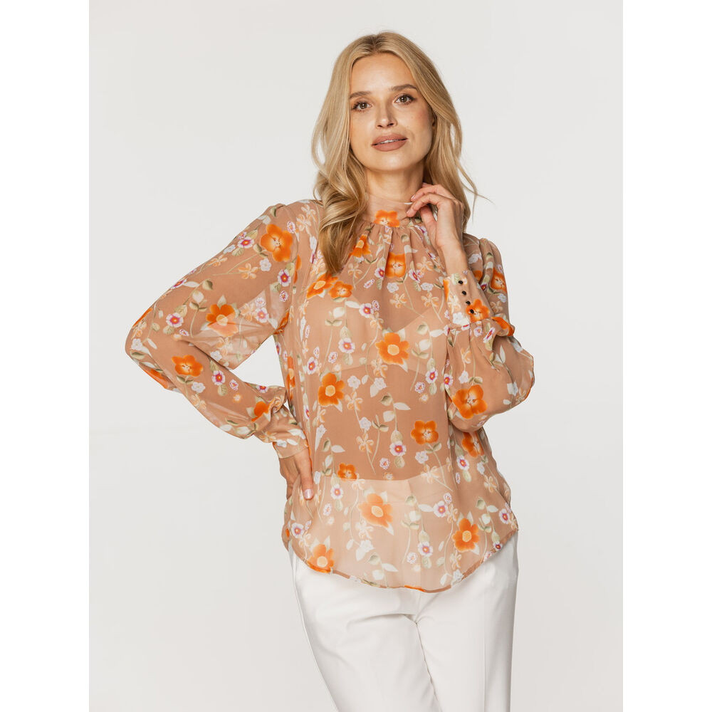 Moderná dámska ľahká blúzka so vzorom oranžových kvetov 17061