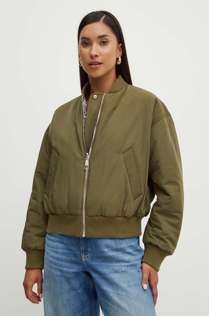 Obojstranná bunda bomber Boss Orange dámska, zelená farba, zimná, oversize, 50521621