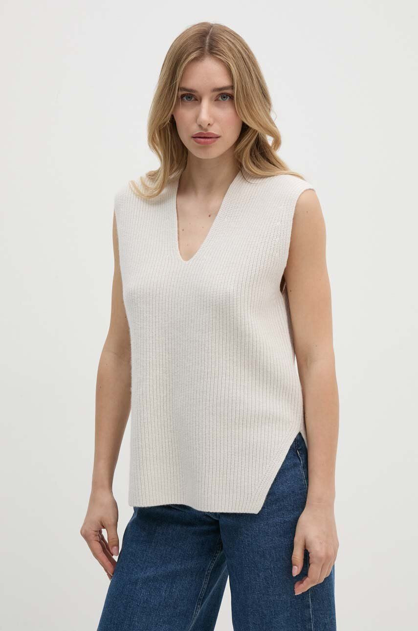 Vlnená vesta Calvin Klein béžová farba, tenký, K20K207249