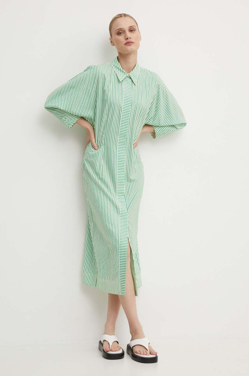 Šaty Day Birger et Mikkelsen Laurie - Daily Classic Stripe RD zelená farba, midi, áčkový strih, DAY65243267