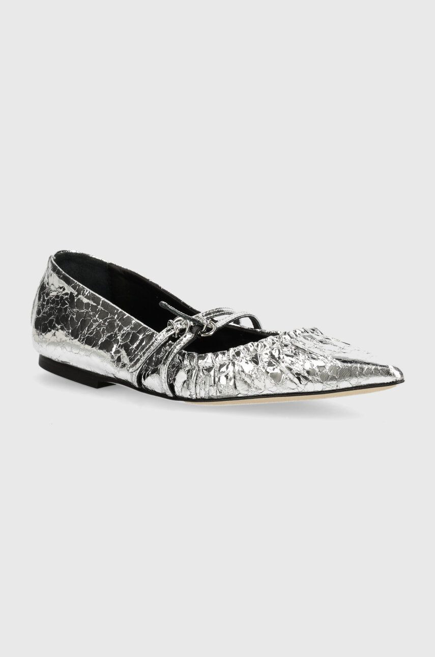 Kožené balerínky MSGM strieborná farba, 3741MDS420 905