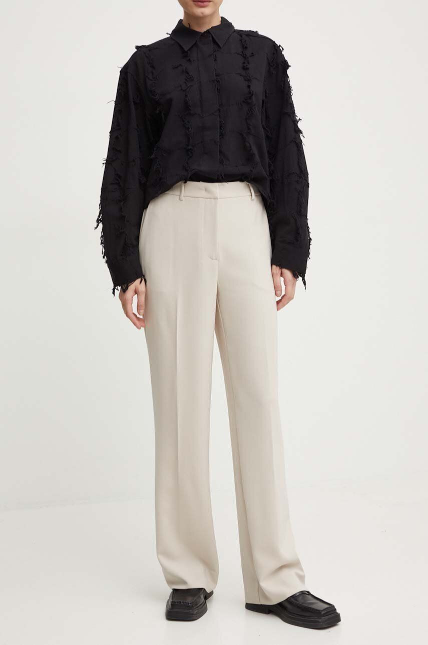 Nohavice Bruuns Bazaar BrassicaBBEleza pants dámske, béžová farba, široké, vysoký pás, BBW3304