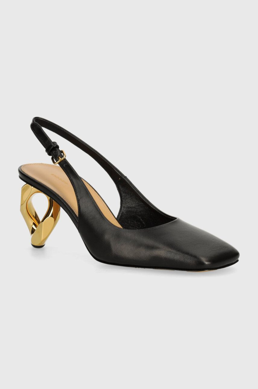 Kožené lodičky JW Anderson Chain Heel čierna farba, na podpätku, s otvorenou pätou, ANW43022A