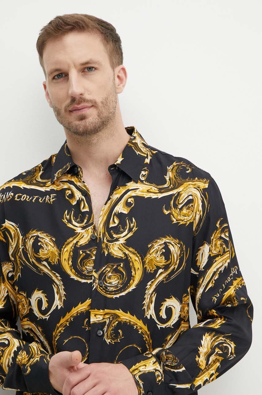 Košeľa Versace Jeans Couture pánska, čierna farba, regular, s klasickým golierom, 77GAL2R0 NS508