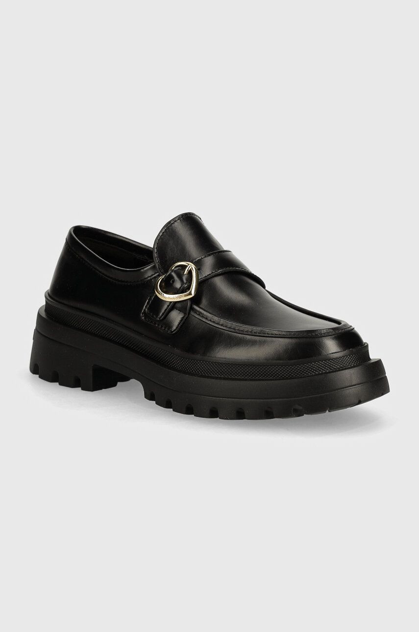 Kožené mokasíny Love Moschino dámske, čierna farba, na plochom podpätku, JA10275G1LIA0000