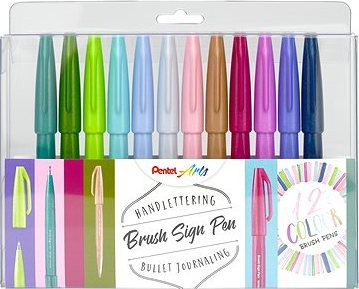 PENTEL Brush Sign Pen SES15C-12 Pastel – súprava 12 farieb