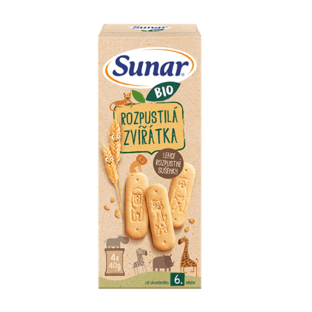 SUNAR Roztopašné zvieratká bio sušienky ľahko rozpustné 4 x 40 g