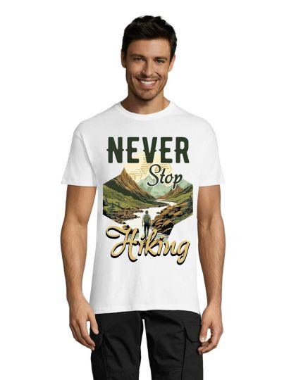 Never stop hiking pánske tričko biele 2XL
