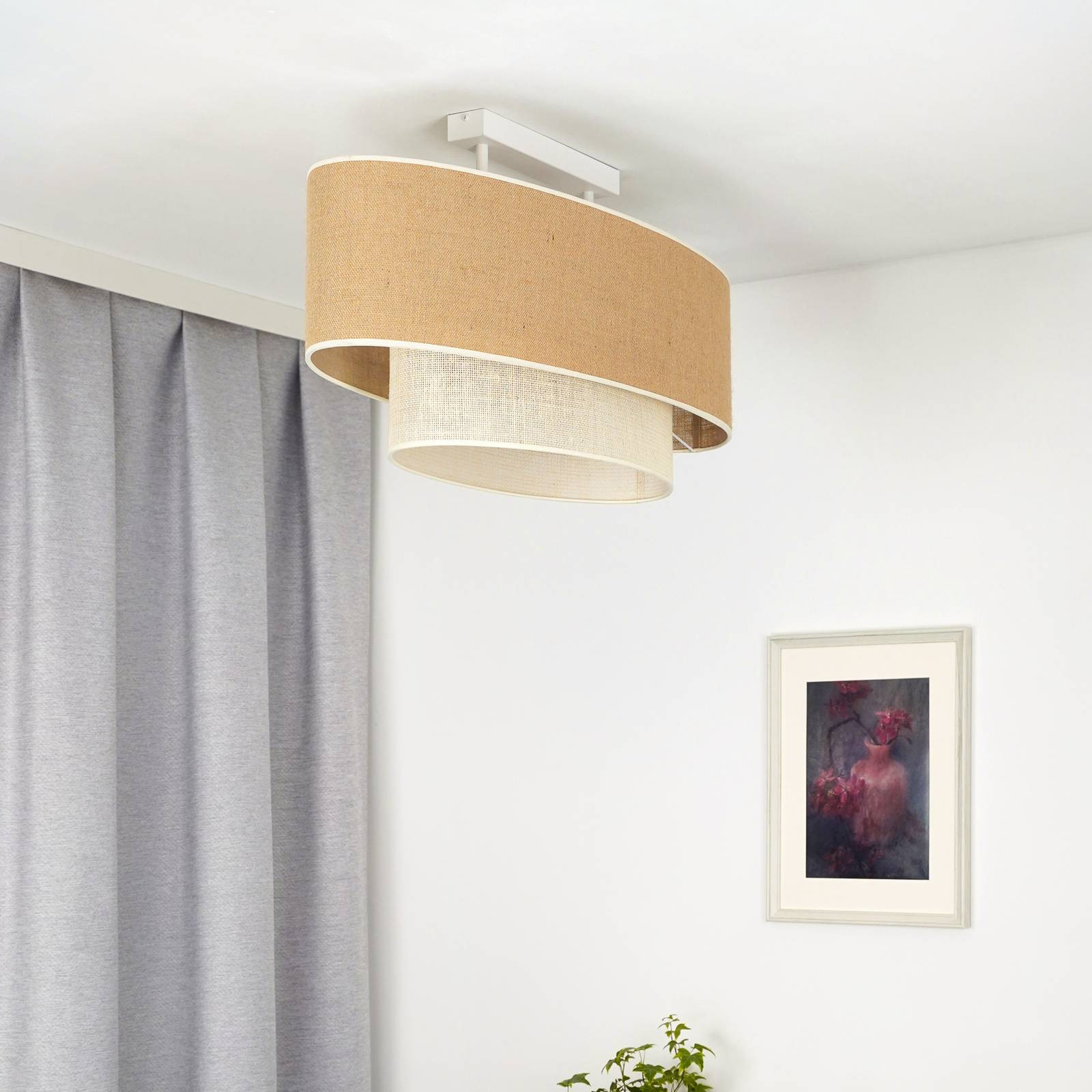 Stropné svietidlo Euluna Boho Juta, prírodná hnedá/biela, dĺžka 80 cm