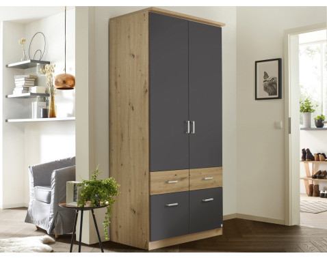 Šatníková skriňa Bremen, 91 cm, dub artisan/tmavo šedá%