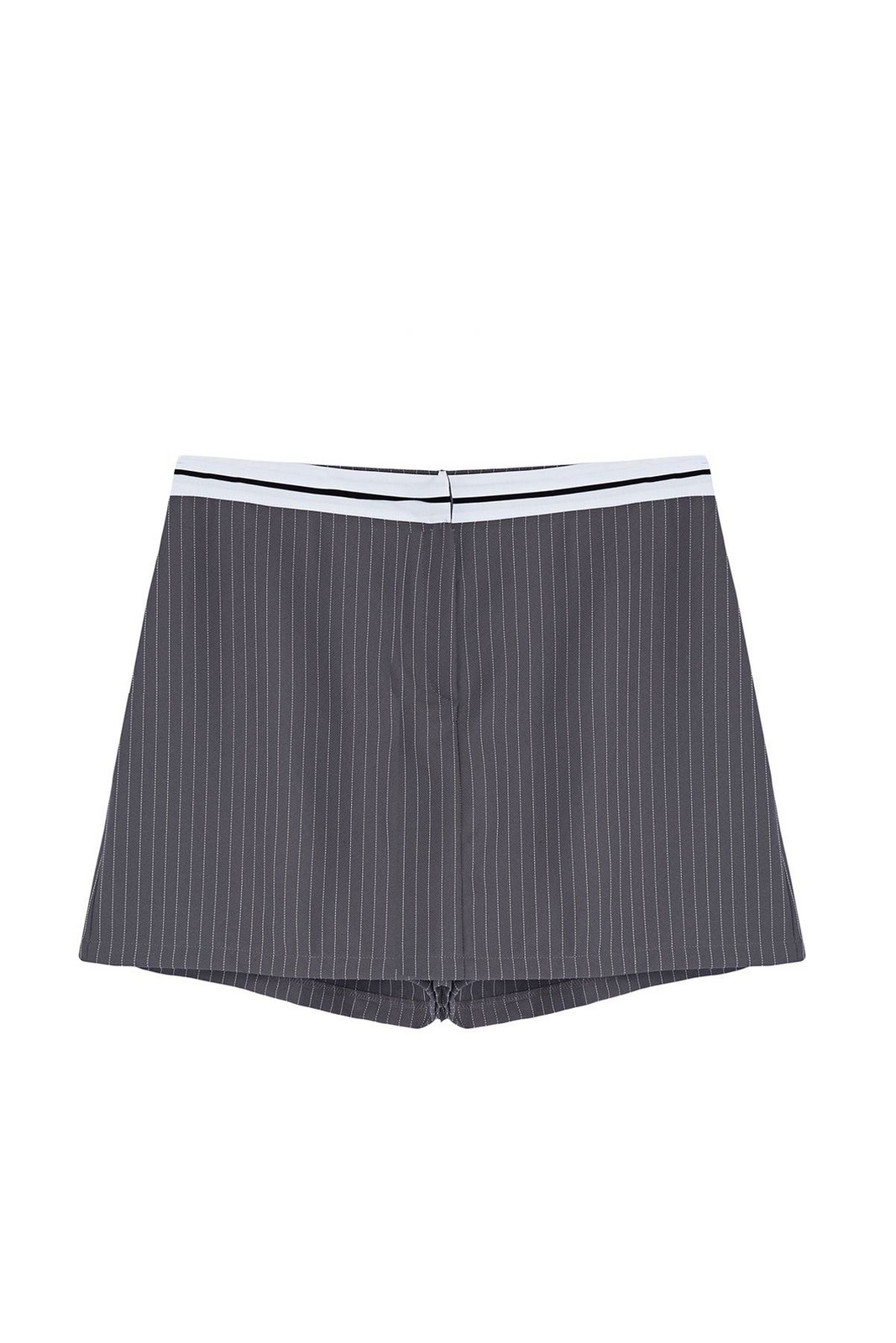 Trendyol Curve Anthracite Waist Belt Detailed Mini Striped Woven Shorts Skirt