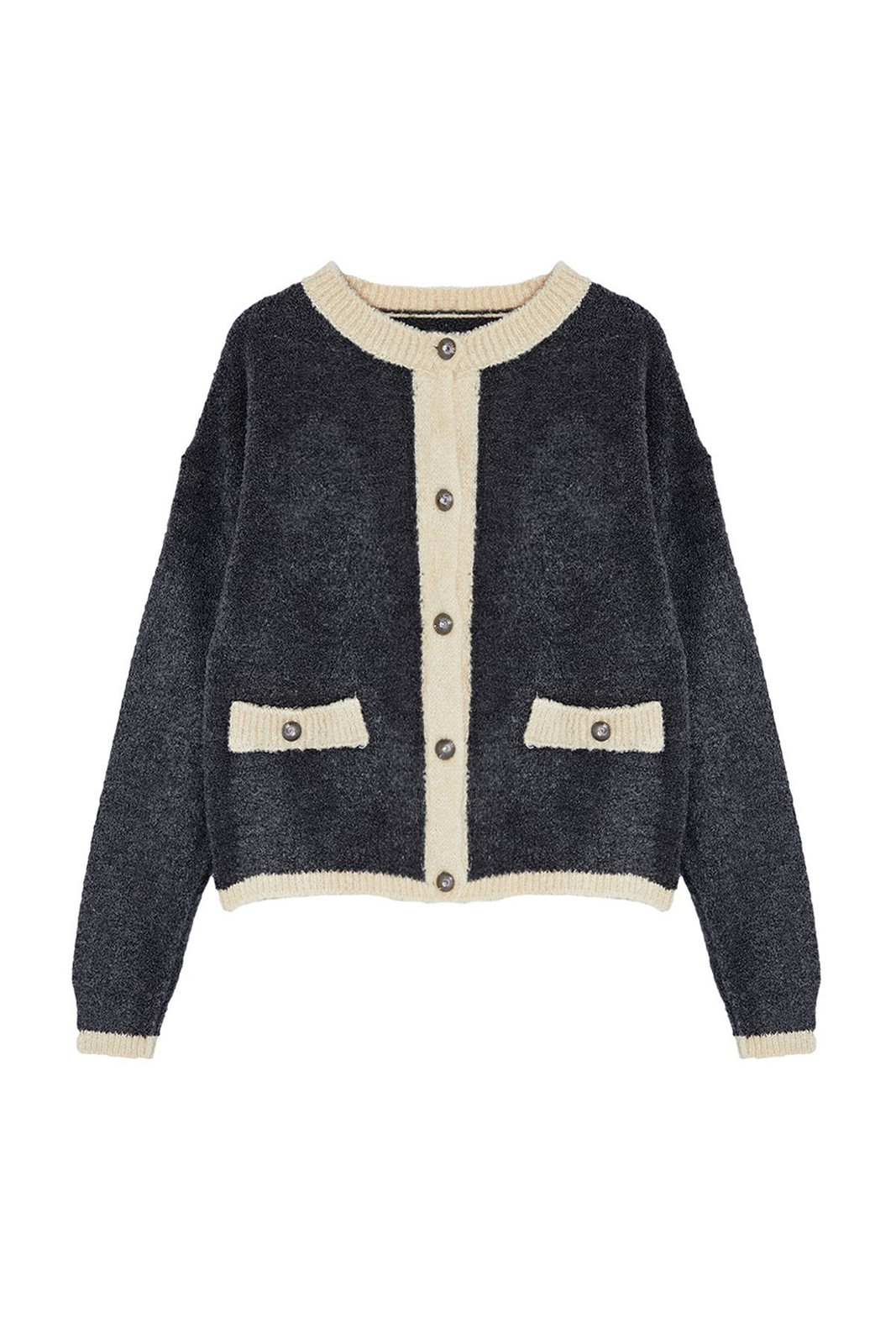 Trendyol Anthracite Boucle Thread Knitwear Cardigan