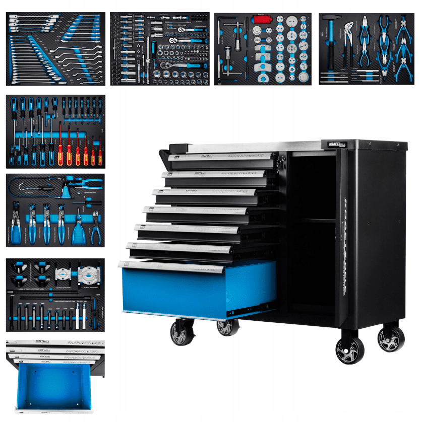 Kraft&Dele Dielenský vozík s náradím 309 ks - 7 šuflíkov + skrinka KD1069