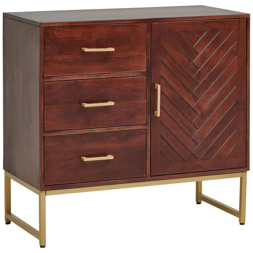 MID.YOU KOMODA, mangové drevo, zlatá, farby vlašského orecha, 85/80/40 cm