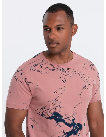 Pánske bavlnené tričko s esovitými kvetmi ružové