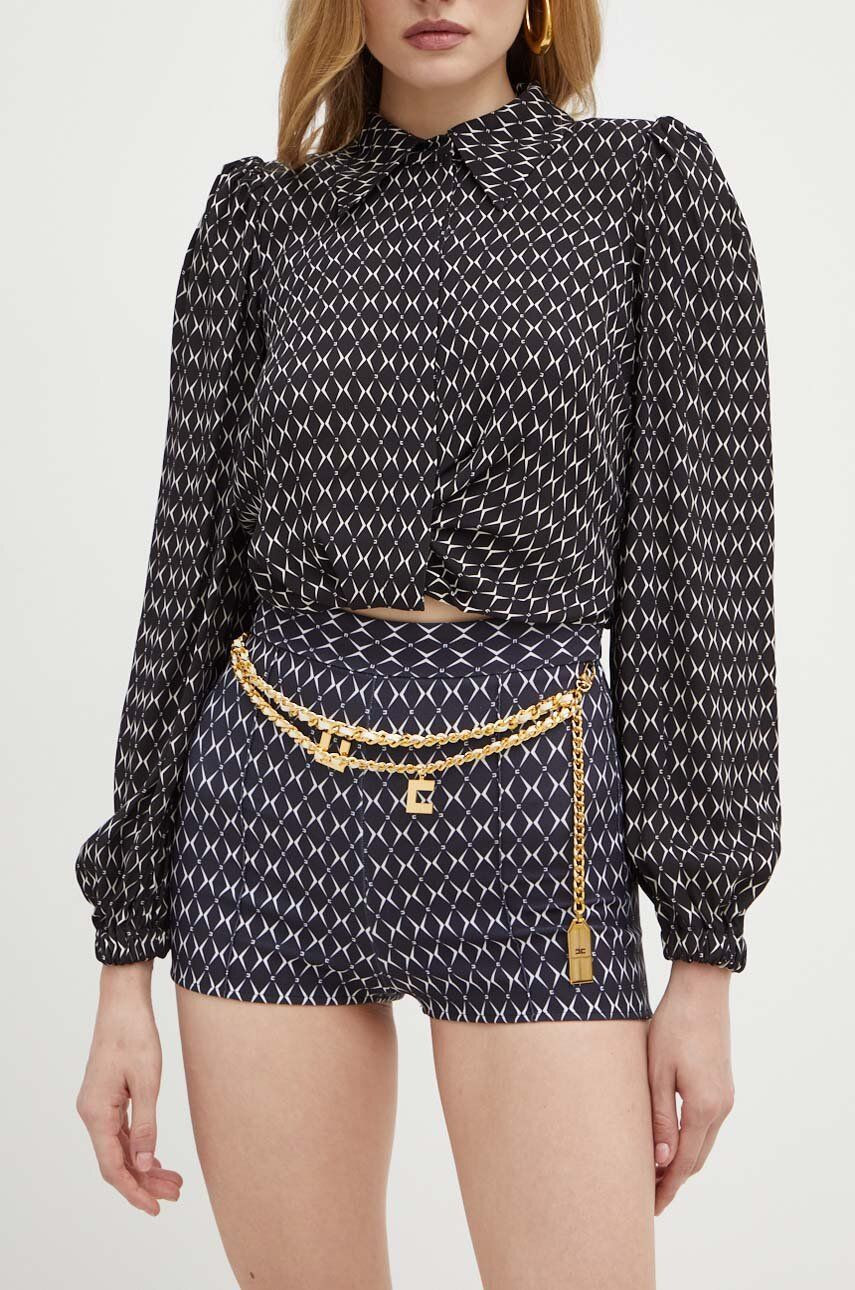 Šortky Elisabetta Franchi dámske, čierna farba, vzorované, vysoký pás, SHS0146E2