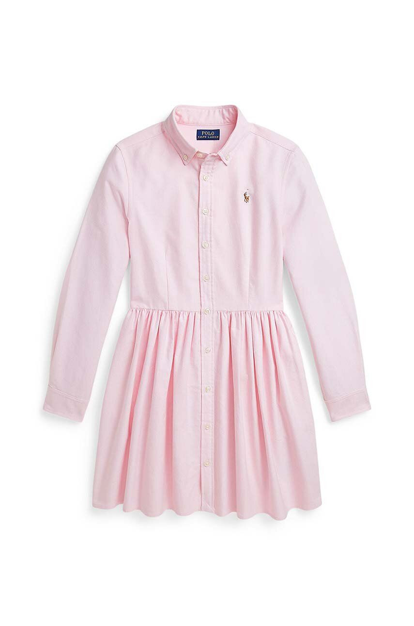 Dievčenské bavlnené šaty Polo Ralph Lauren ružová farba, mini, áčkový strih, 313934179001