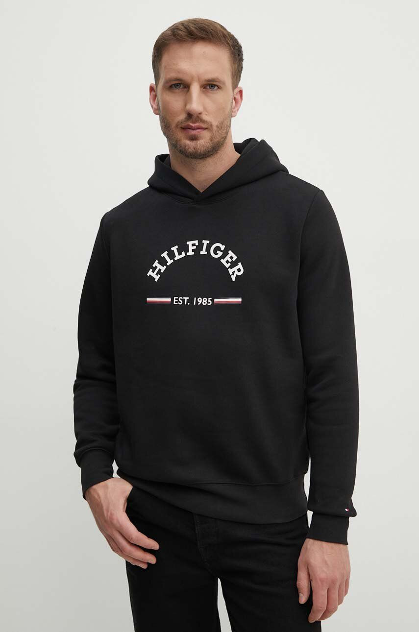 Mikina Tommy Hilfiger pánska, čierna farba, s kapucňou, s potlačou, MW0MW35568