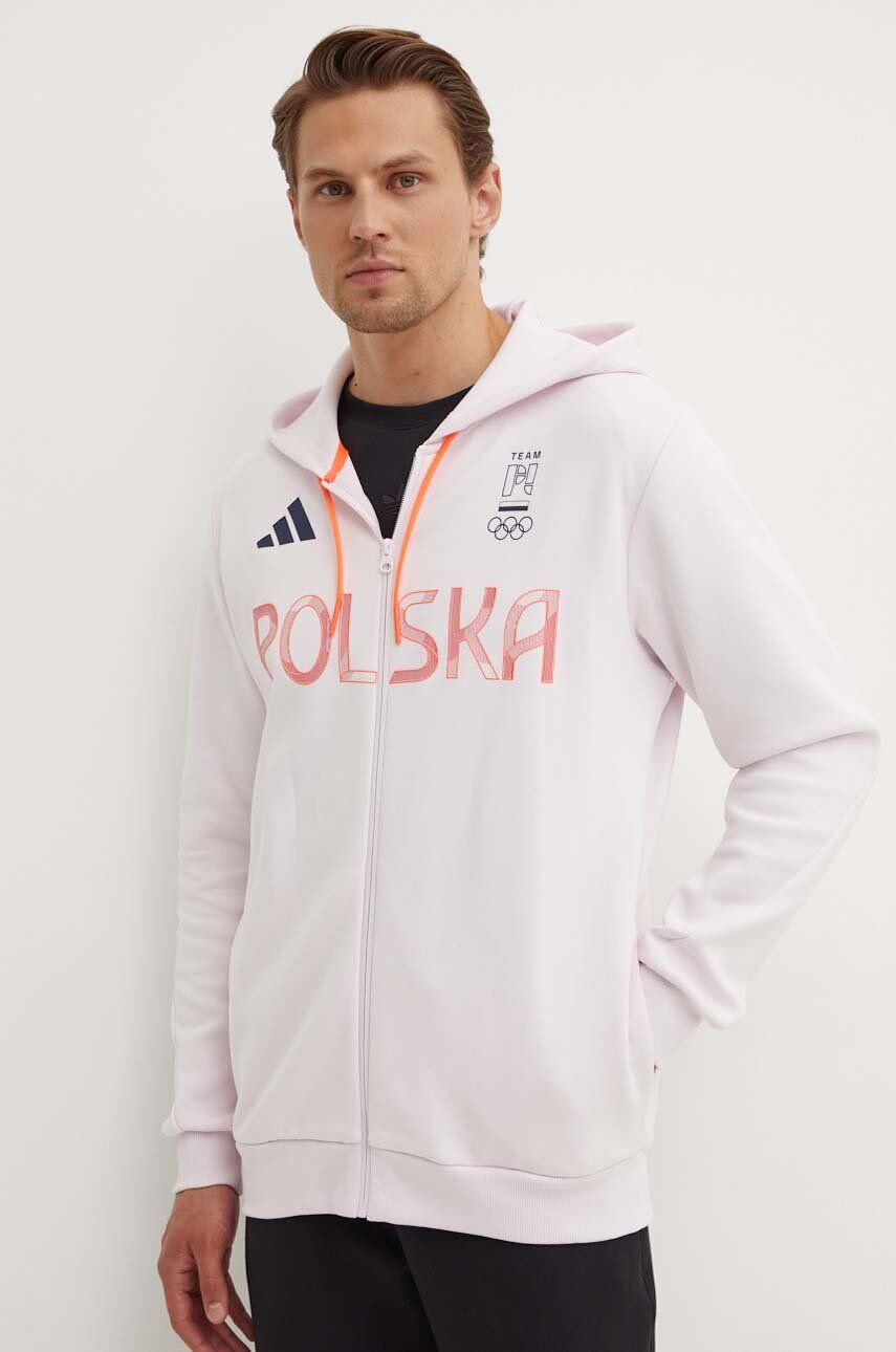 Tepláková mikina adidas Performance Olympic ružová farba, s kapucňou, s potlačou, JF6684
