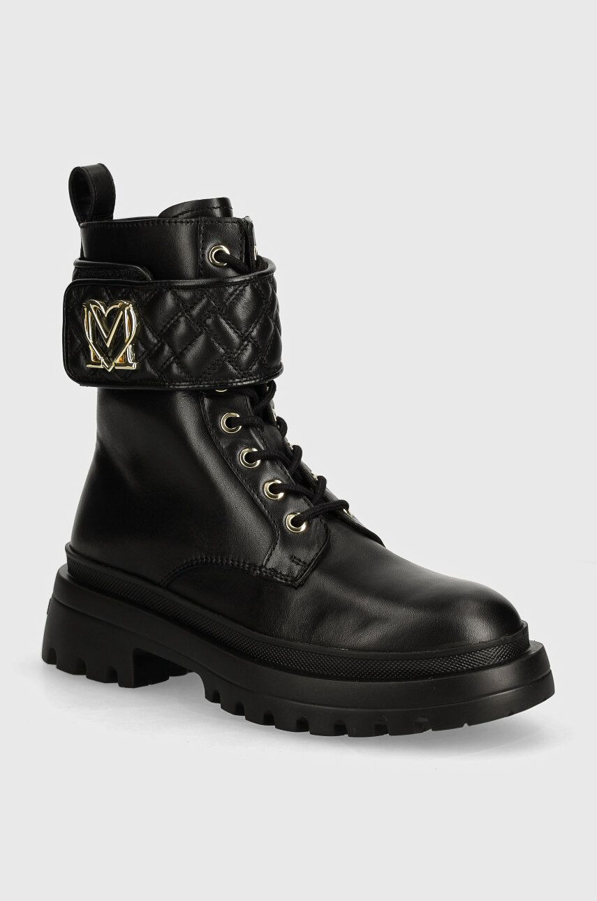 Kožené workery Love Moschino dámske, čierna farba, na plochom podpätku, JA24175G1LIA0000