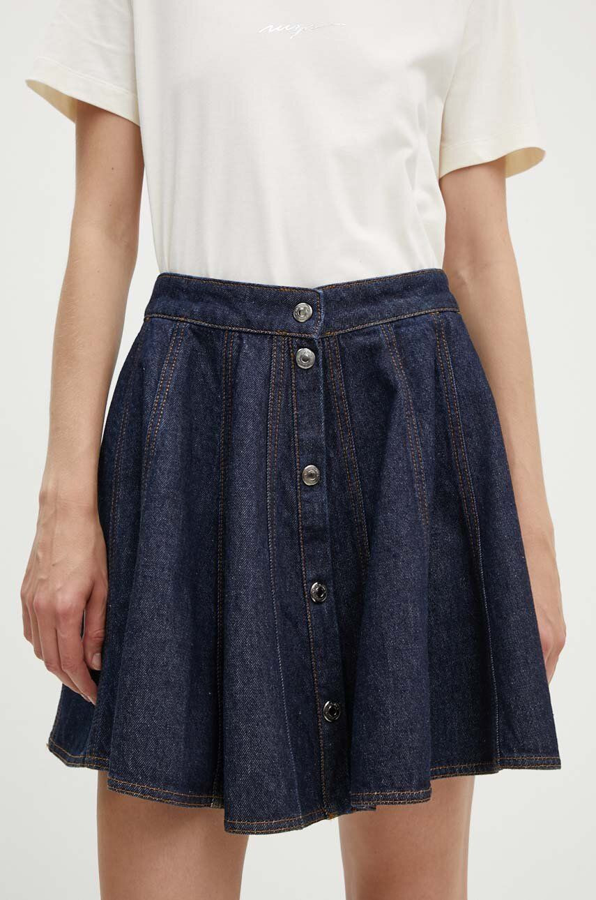 Rifľová sukňa MSGM tmavomodrá farba, mini, áčkový strih, 3741MDD237.247766