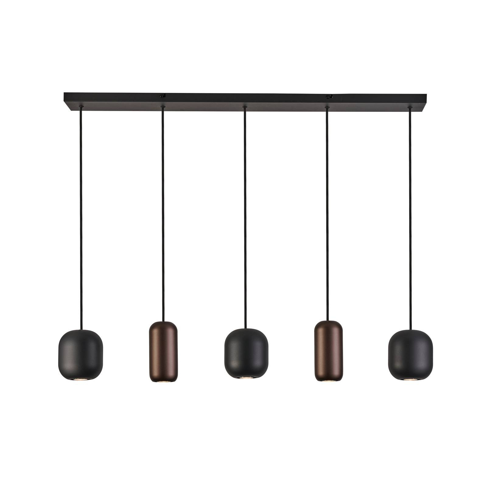 Závesná lampa Jane, dĺžka 102 cm, čierna/hnedá/zelená, 5 svetiel.