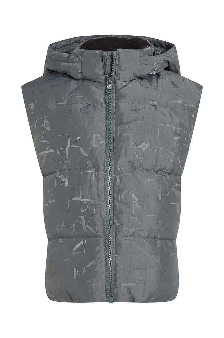 Detská vesta Calvin Klein Jeans šedá farba, IB0IB02169