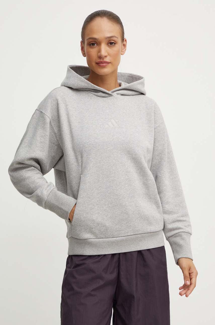 Mikina adidas All SZN dámska, šedá farba, s kapucňou, s nášivkou, IY6760