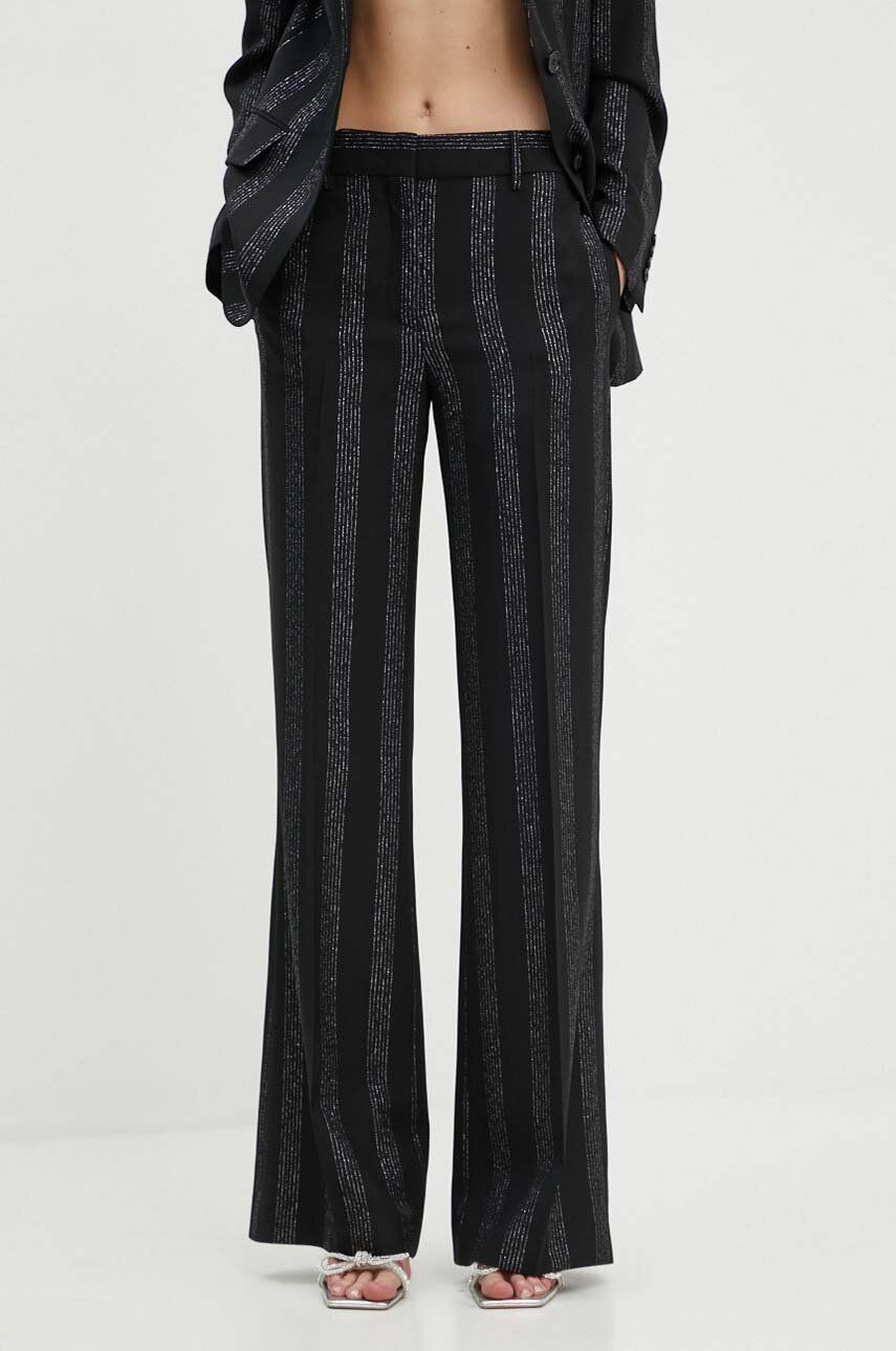 Vlnené nohavice MSGM čierna farba, rovné, vysoký pás, 3741MDP01A.247604