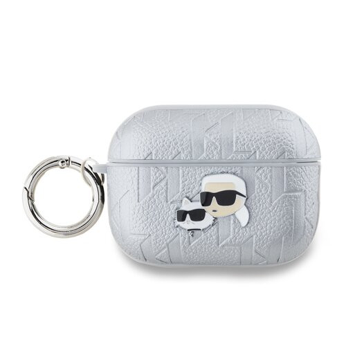 Karl Lagerfeld PU Embossed Karl and Choupette Heads Pouzdro pro AirPods 3 Silver