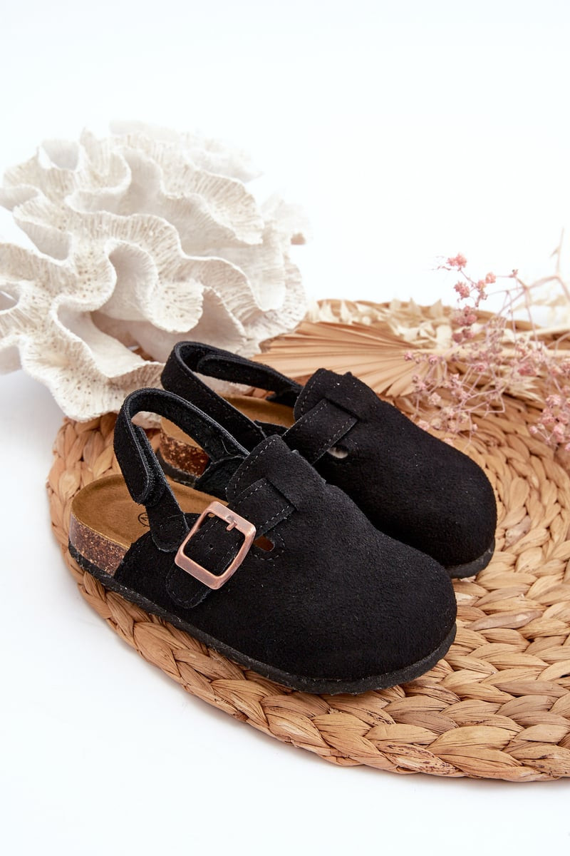 Children's slippers on a cork platform, Black Vulagia