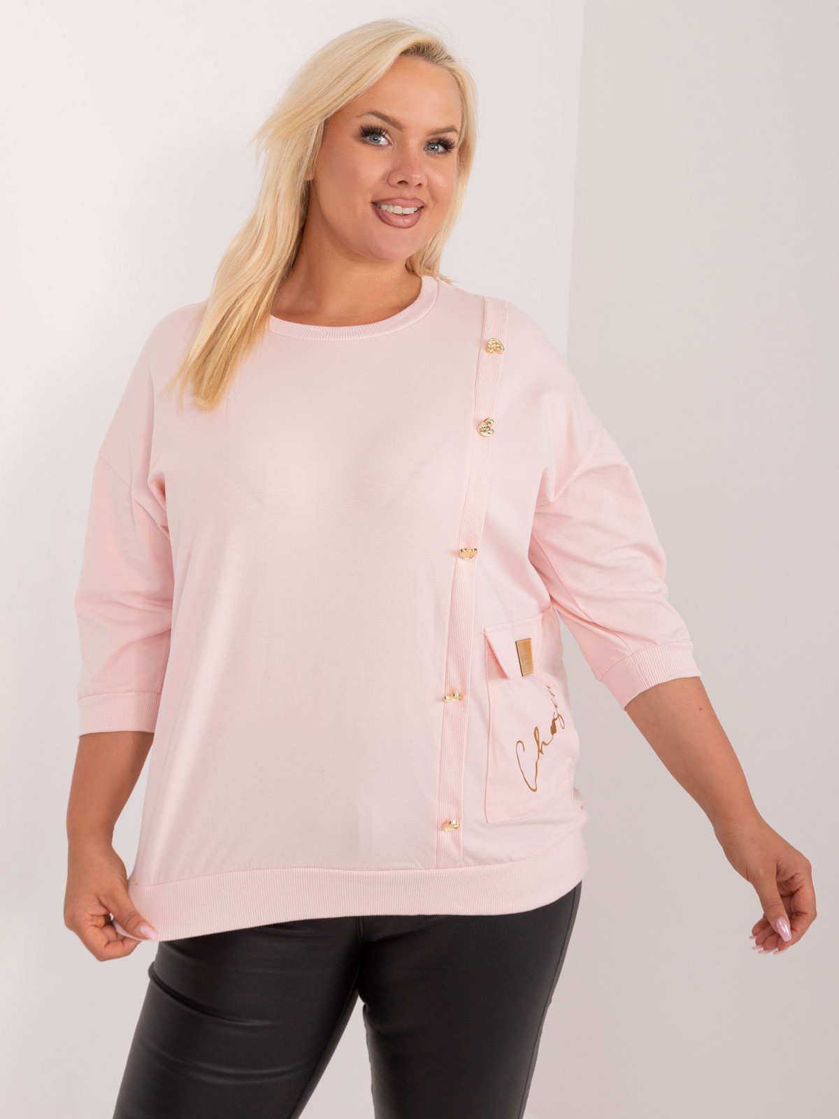Light pink plus size blouse with appliqué