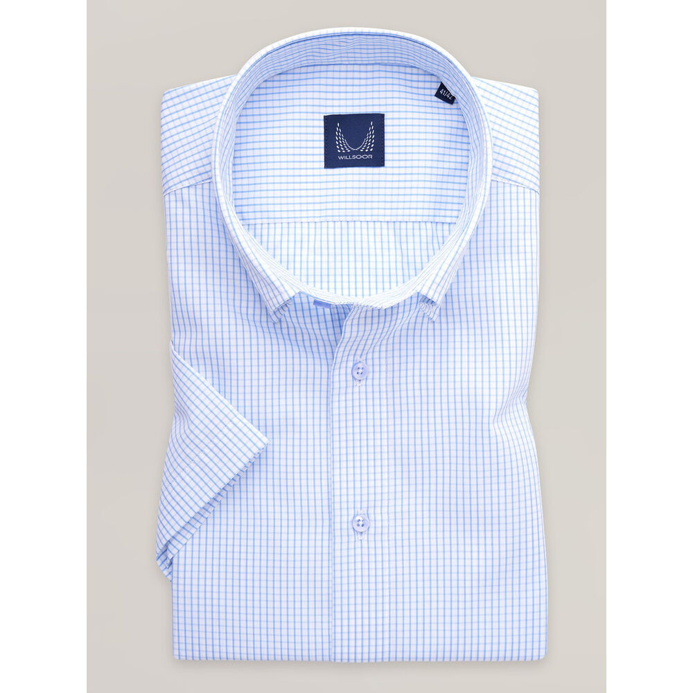 Pánska košeľa slim fit s drobným svetlomodrým vzorom gingham 17270