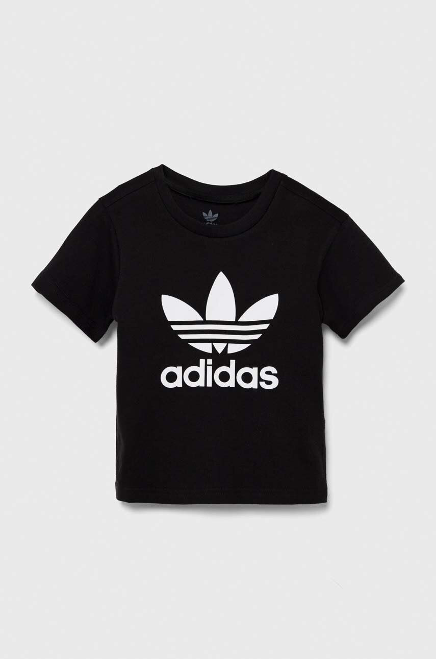 Detské bavlnené tričko adidas Originals TREFOIL TEE čierna farba, s potlačou, IY2385