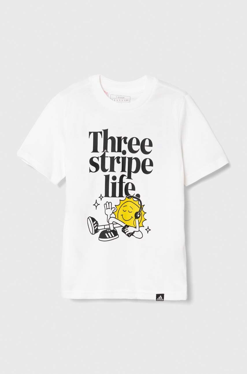 Detské bavlnené tričko adidas POS TABLE biela farba, s potlačou, IW2477
