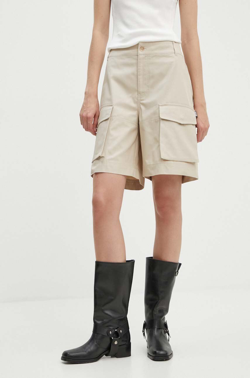Bavlnené šortky Moschino Jeans béžová farba, jednofarebné, vysoký pás, 0310.8219