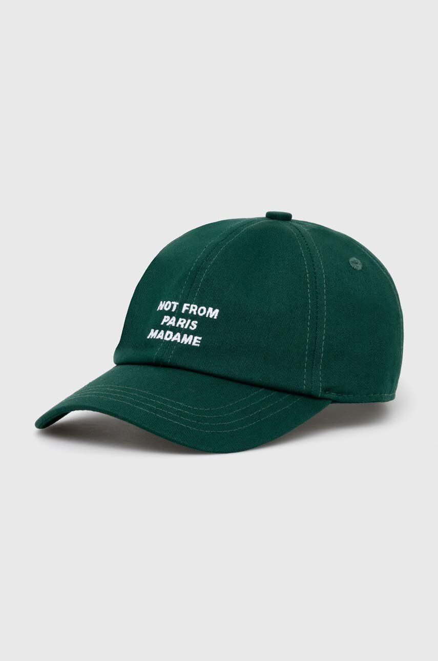 Bavlnená šiltovka Drôle de Monsieur La Casquette Slogan zelená farba, s nášivkou, PERM-CP151-CO138-DGN