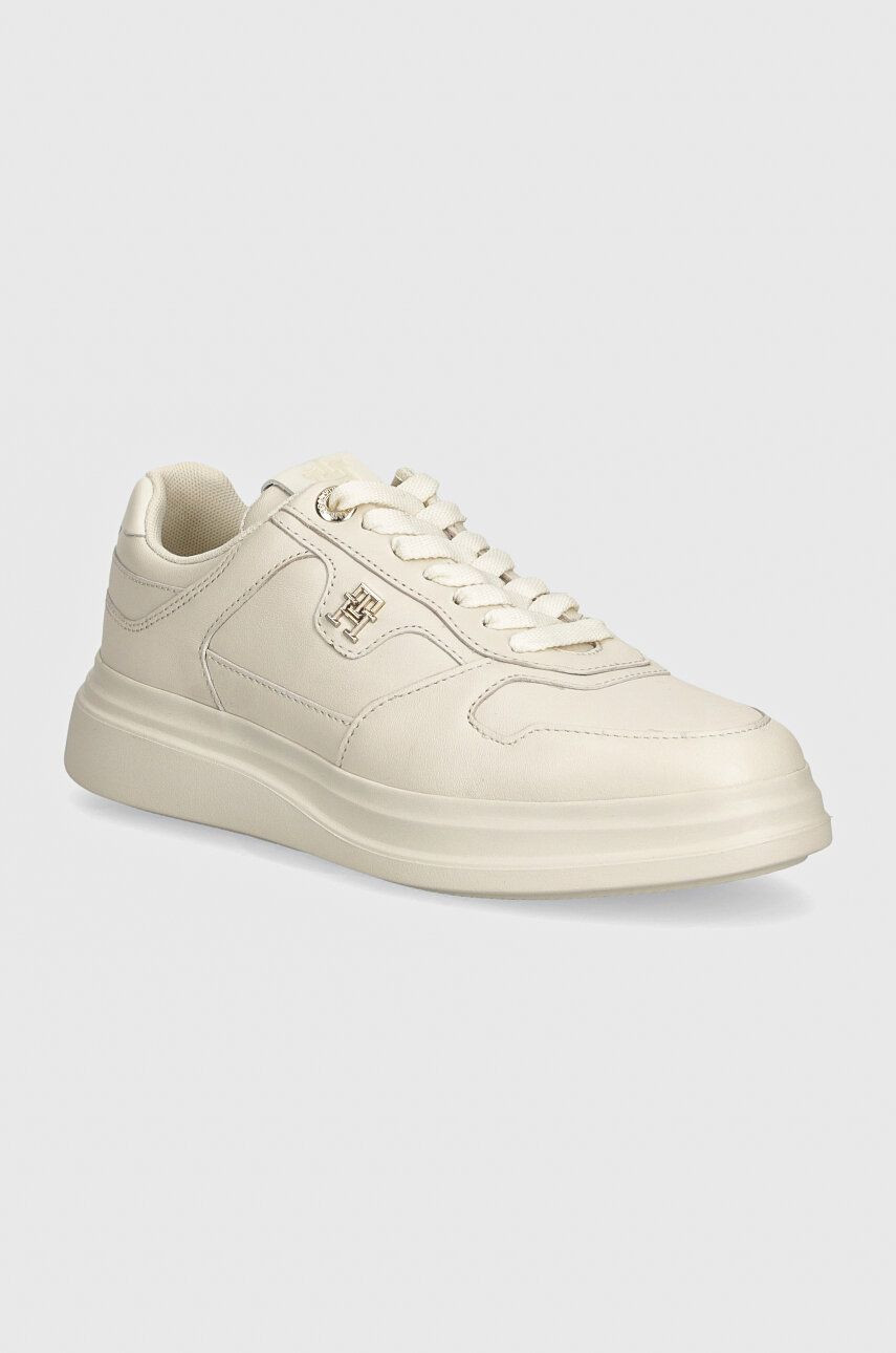 Kožené tenisky Tommy Hilfiger LUX POINTY COURT SNEAKER béžová farba, FW0FW07991
