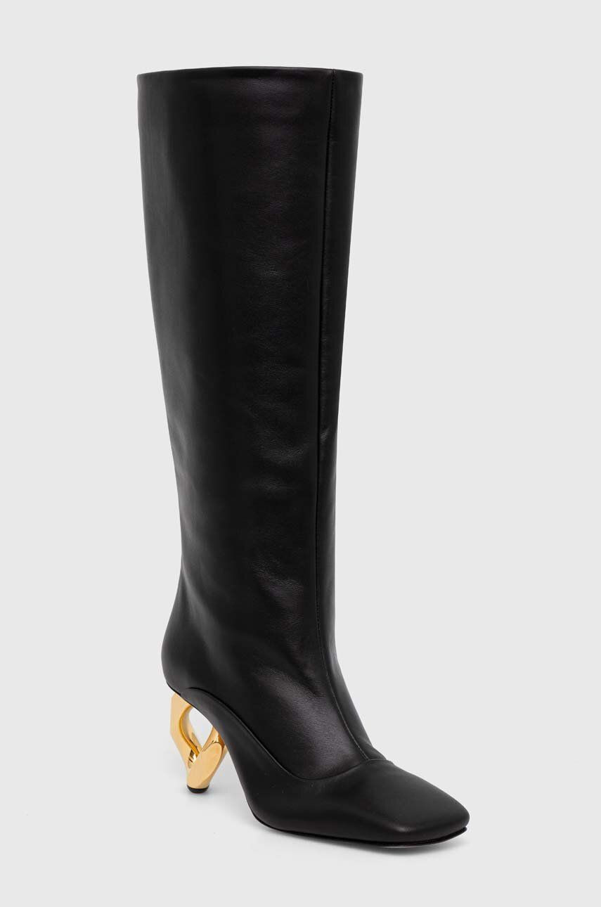 Kožené čižmy JW Anderson Chain Heel dámske, čierna farba, na podpätku, ANW43020A