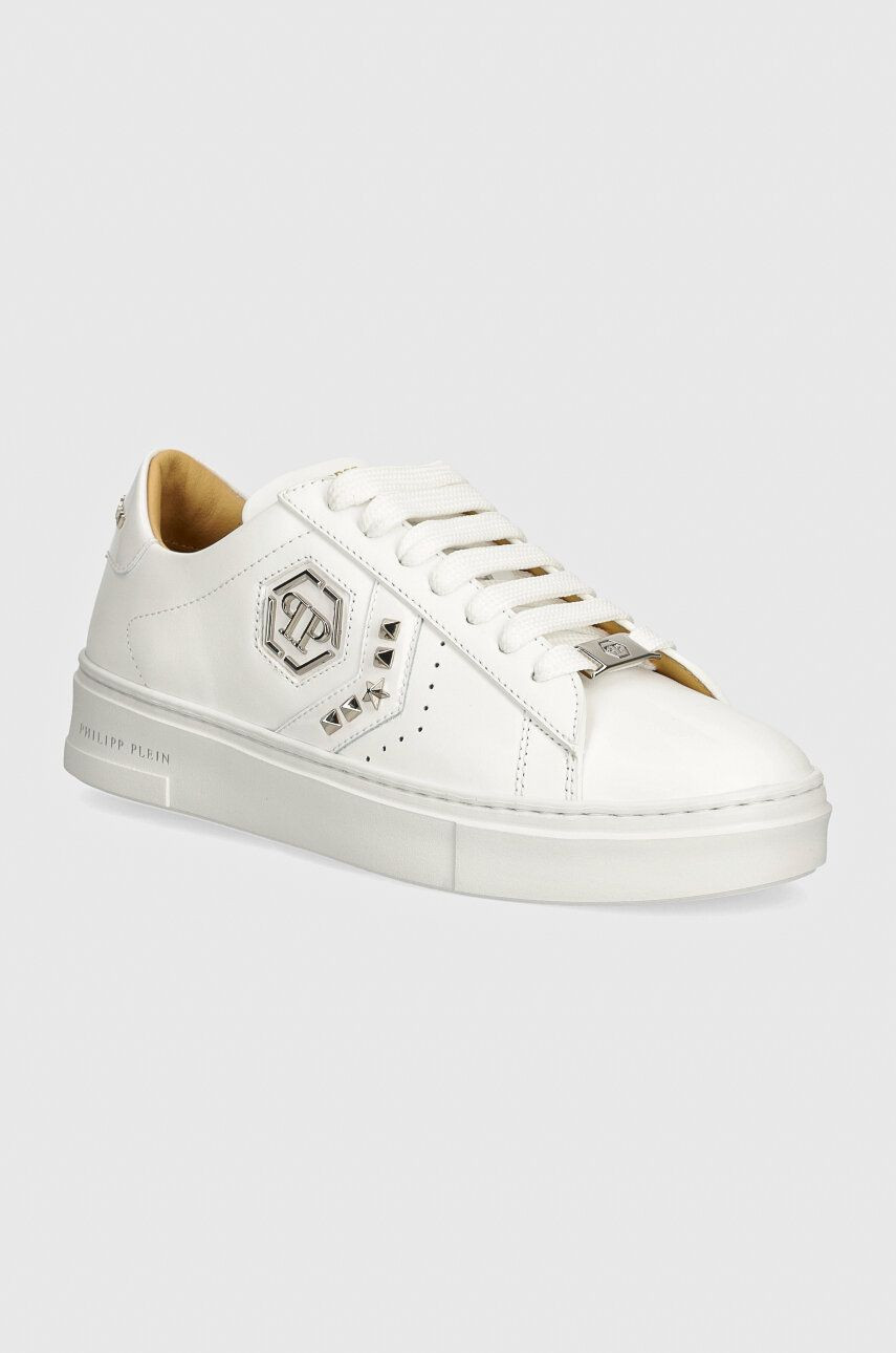 Kožené tenisky Philipp Plein Lo-Top Arrow Force biela farba, WSC2751 PLE005N 0101