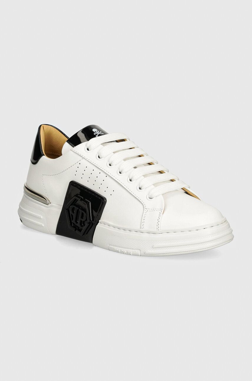 Kožené tenisky Philipp Plein Hexagon Phantom Kicks biela farba, USC0565 PLE025N 01